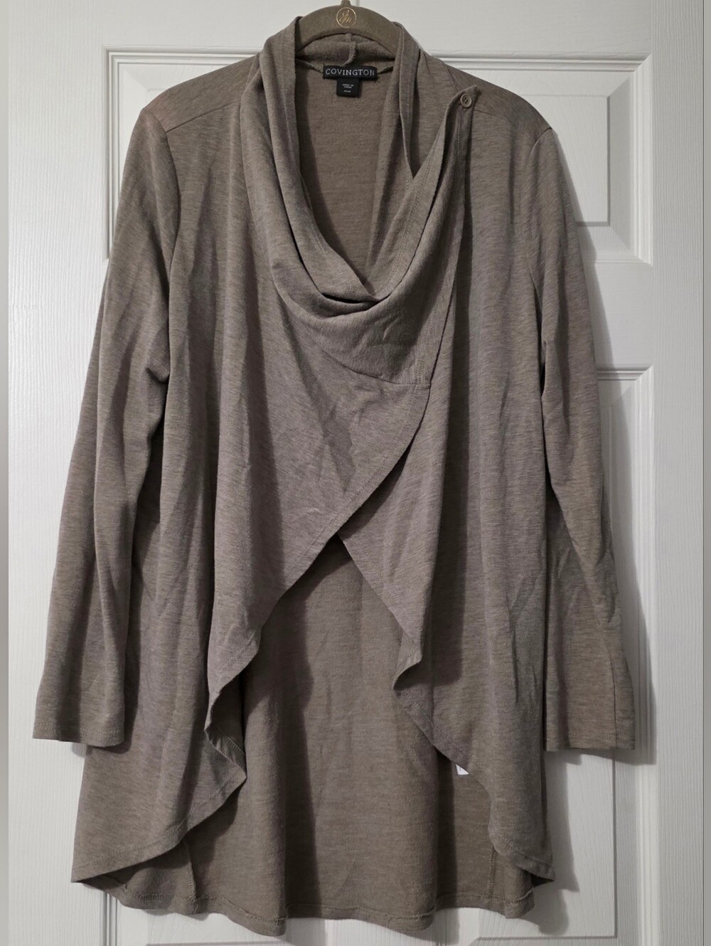 Covington Taupe Draped Front Cardigan